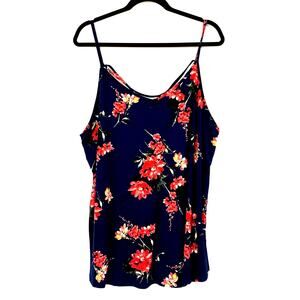 Paper Moon Tank Top Women 3X Plus Navy Blue Double Strappy V Neck Floral